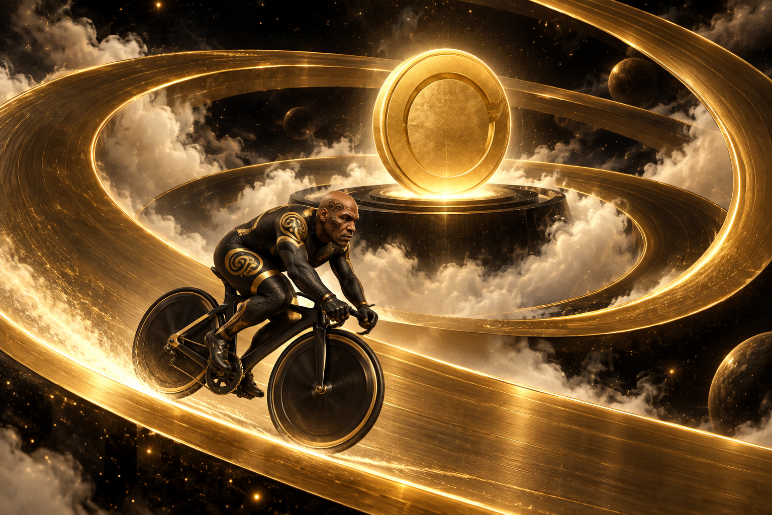 Bike Tyson guarding the endless Golden Loop in space